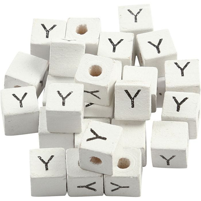 Perles lettres, Y, 8x8 mm, 3 mm, blanc, 25pièces/ 1 Pq.