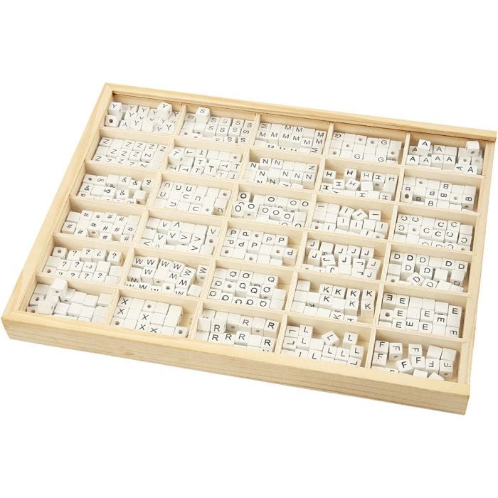 Perles lettres, A-Z, &amp;, #, ?, 8x8 mm, 3 mm, blanc, 750ass./ 1 Pq.