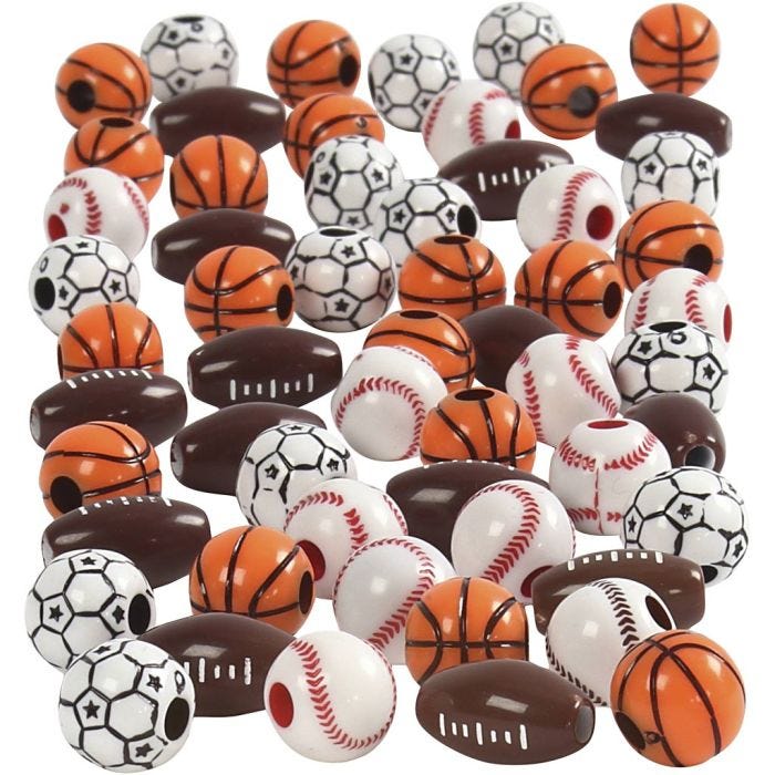 Perles de sport, 11-15 mm, 3-4 mm, ass. de couleurs, 45gr/ 1 Pq.