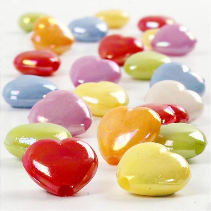 Perles de coeur, dim. 25x15 mm, diamètre intérieur 3 mm, 70 gr, 125 ml/ 1 Pq.