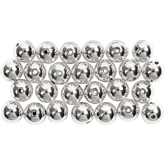 Perles de cire, 8 mm, 1 mm, argent, 50pièces/ 1 Pq.