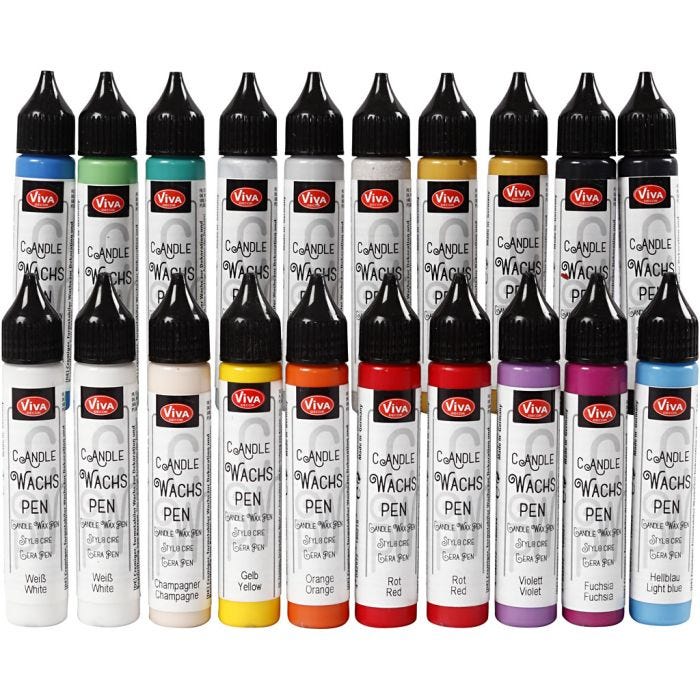 Stylos à bougies, ass. de couleurs, 20x28ml/ 1 Pq.