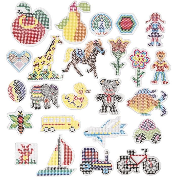 Plaque à picots, géométrique, animaux, enfants / fleurs et transport, 7x7,5-14x16 cm, medium, transparent, 4x10Pq./ 1 Pq.