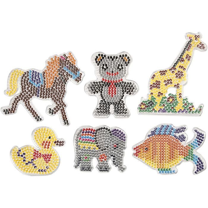 Plaque à picots, canard, éléphant, girafe, ours, cheval et poisson, dim. 10x11-13x16,5 cm, medium, 6pièces/ 1 Pq.
