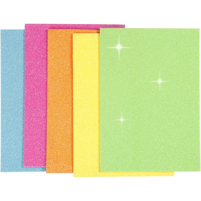 Feuilles de mousse EVA, A5, feuille 150x210 mm, ép. 2 mm, ass. de couleurs, 5 flles/ 1 Pq.