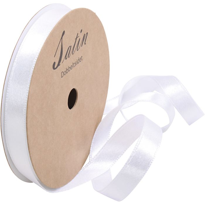 Ruban de satin, L : 10 mm, blanc, 10 m/ 1 rouleau