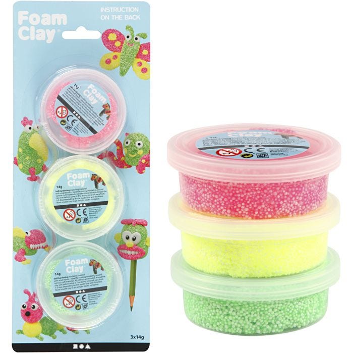 Foam Clay®, vert clair, rose néon, jaune néon, 3x14gr/ 1 Pq.