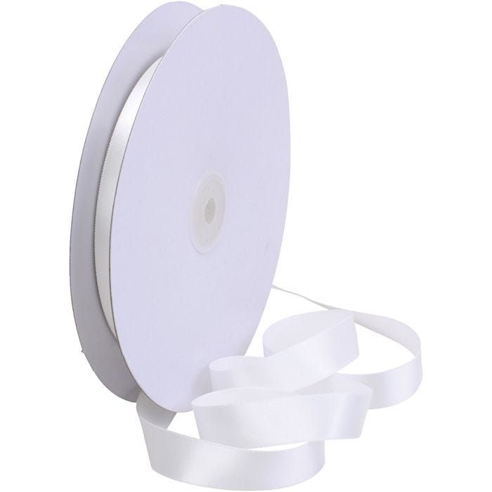 Ruban de satin, L : 15 mm, blanc, 50 m/ 1 rouleau