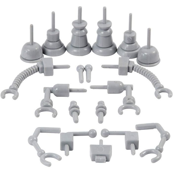 Parties de robot, dim. 0,5-6 cm, gris, 19 pièces/ 1 Pq.