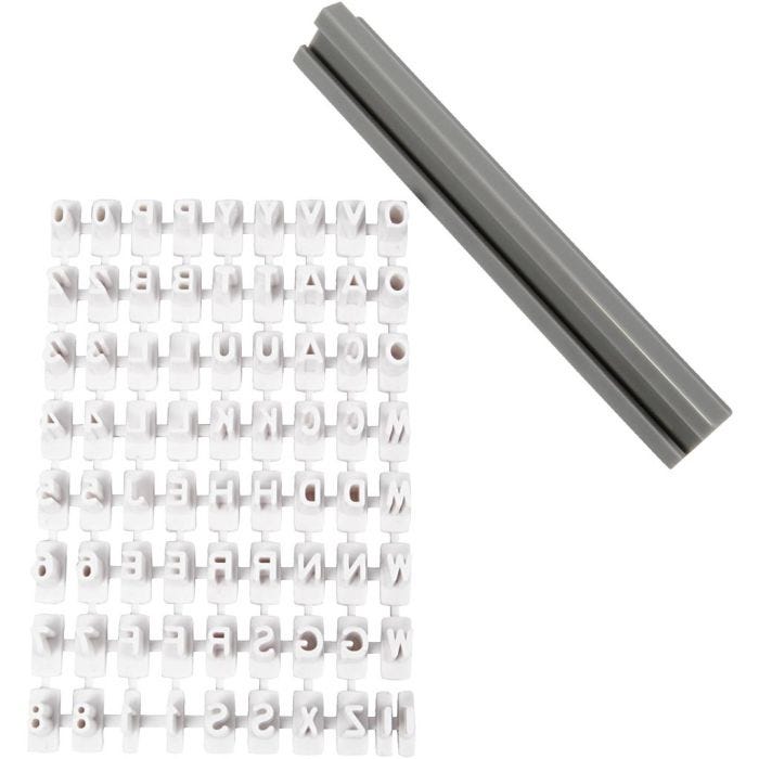 Set de tampons en caoutchouc, lettres, chiffres, 6 mm, blanc, 1 set