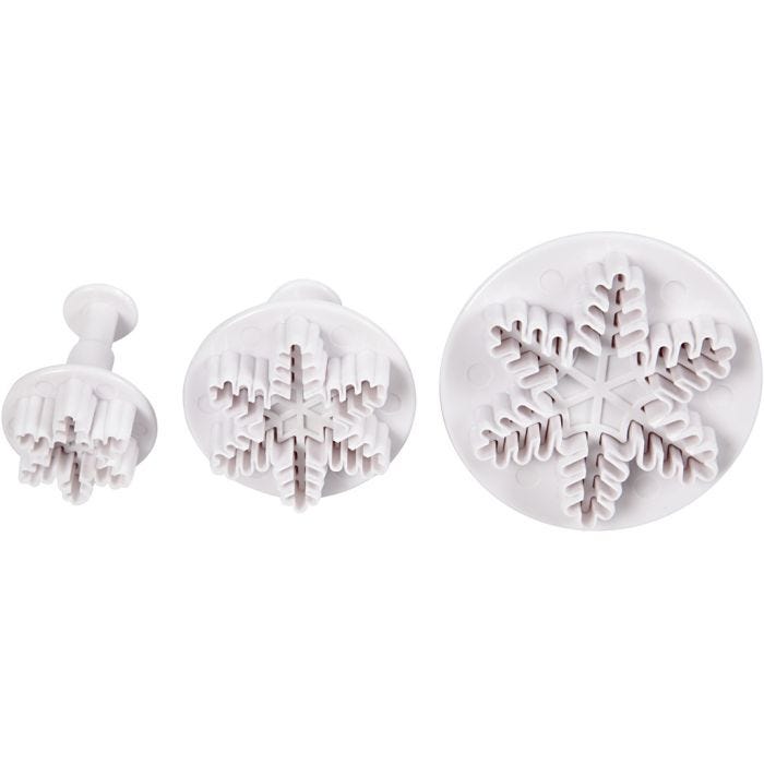 Emporte-Pièces avec Tampon, flocon de neige, d 3,2+4,8+6,5 cm, blanc, 3 pièces/ 1 Pq.