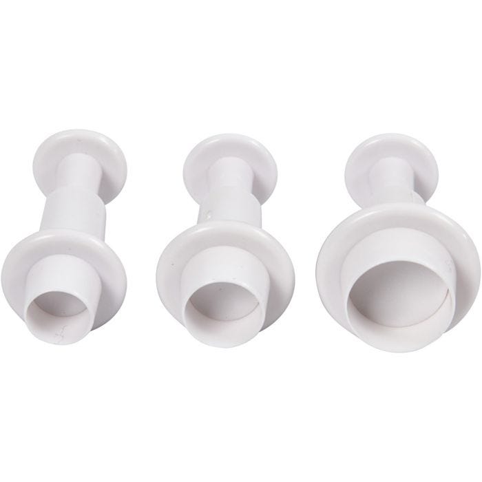 Emporte-Pièces avec Tampon, cercle, d 1,1+1,3+1,7 cm, blanc, 3 pièces/ 1 Pq.