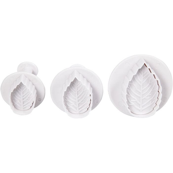 Emporte-Pièces avec Tampon, feuille, d 3,4+4,4+4,9 cm, blanc, 3 pièces/ 1 Pq.