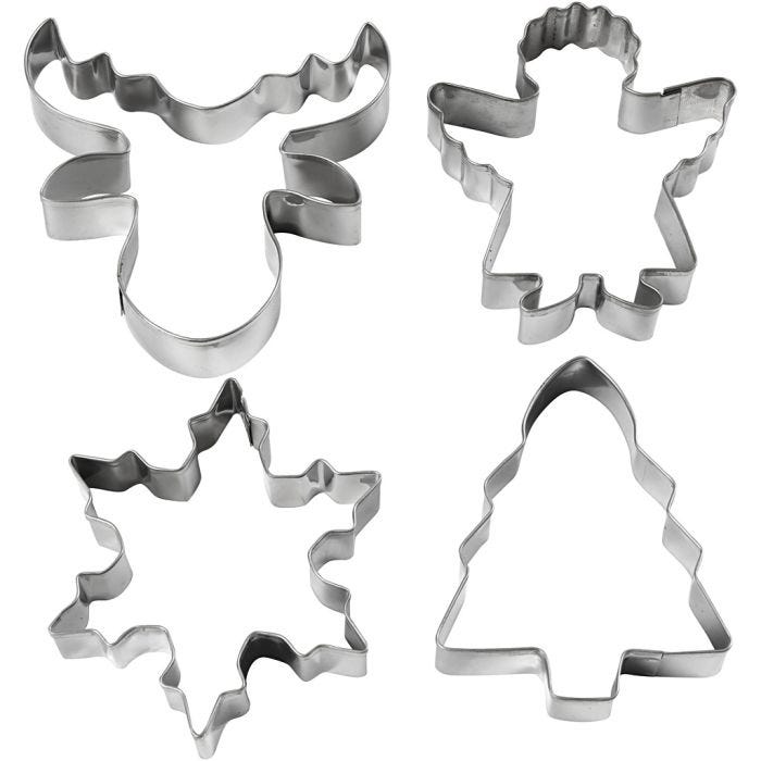 Emporte-pièces, Sapin de Noël, ange, renne, flocon de neige, H : 8 cm, 4 pièces/ 1 Pq.