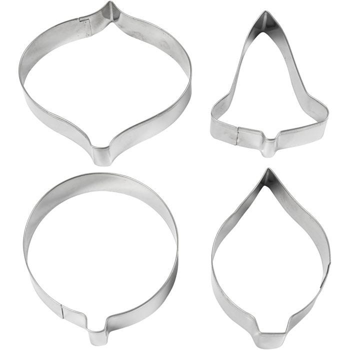 Emporte-pièces, cloche, boule, goutte de pluie, prisme, H : 8 cm, 4 pièces/ 1 Pq.