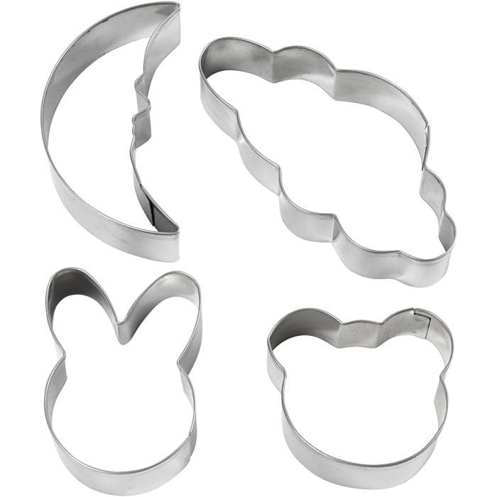 Emporte-pièces, nuage, lièvre, ours, lune, H : 10 cm, 4 pièces/ 1 Pq.