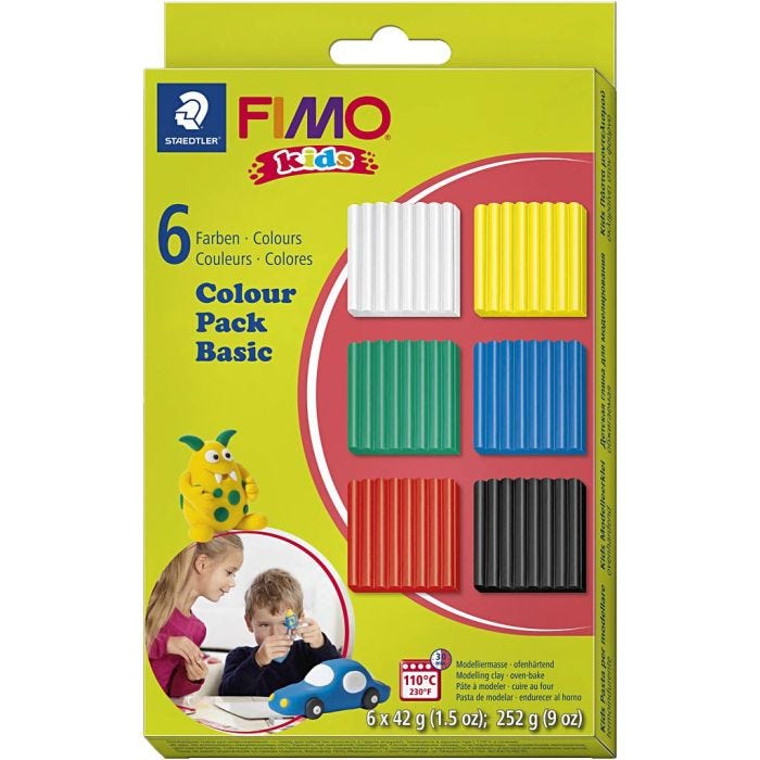Pâte FIMO® pour Enfant, couleurs classiques, 6x42 gr/ 1 Pq.