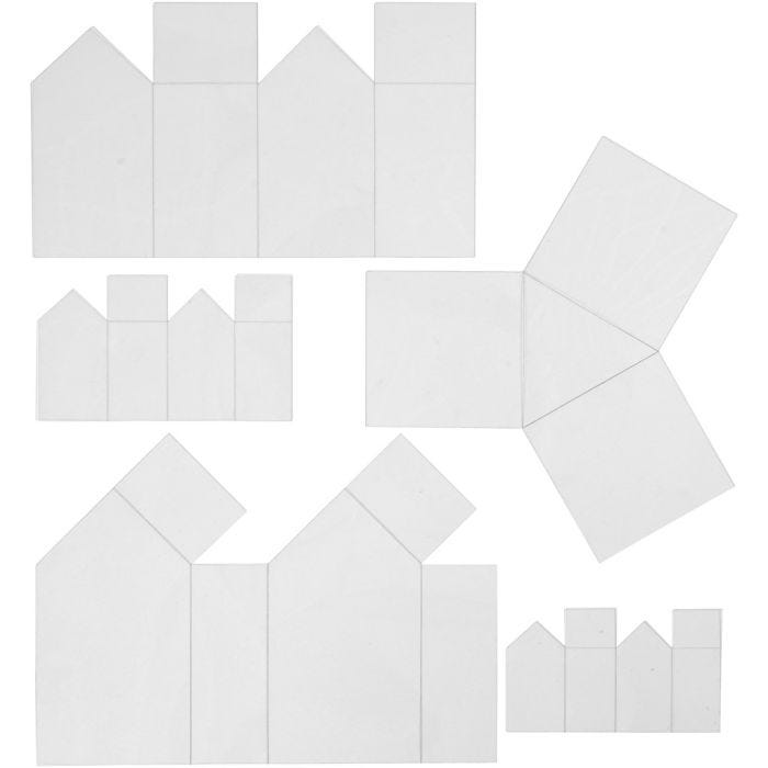 Moules sur feuilles , maison et triangle, H : 6-14,5 cm, ép. 0,5 mm, transparent, 5 pièces/ 1 Pq.
