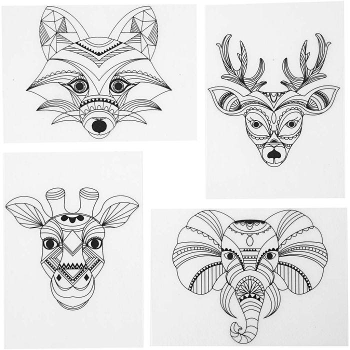 Feuilles de plastique thermorétractable avec motifs, animaux sauvages, feuille 10,5x14,5 cm, ép. 0,3 mm, transparent mat, 4 flles/ 1 Pq.