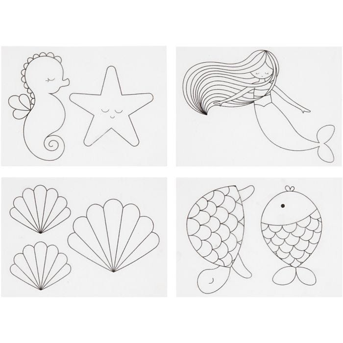 Feuilles de plastique thermorétractable avec motifs, sirène, feuille 10,5x14,5 cm, ép. 0,3 mm, transparent mat, 4flles/ 1 Pq.