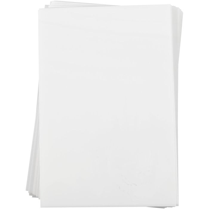 Feuilles de plastique thermorétractable, 20x30 cm, 0,3 mm, blanc mat, 100flles/ 1 Pq.