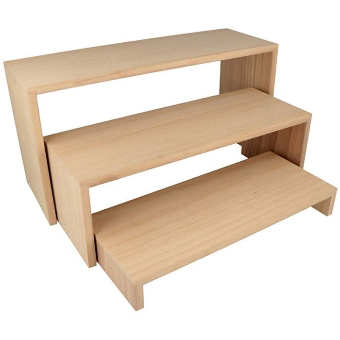 Présentoir à étagères gigognes en bois, dim. 29-35 cm, 3 pièces/ 1 Pq.