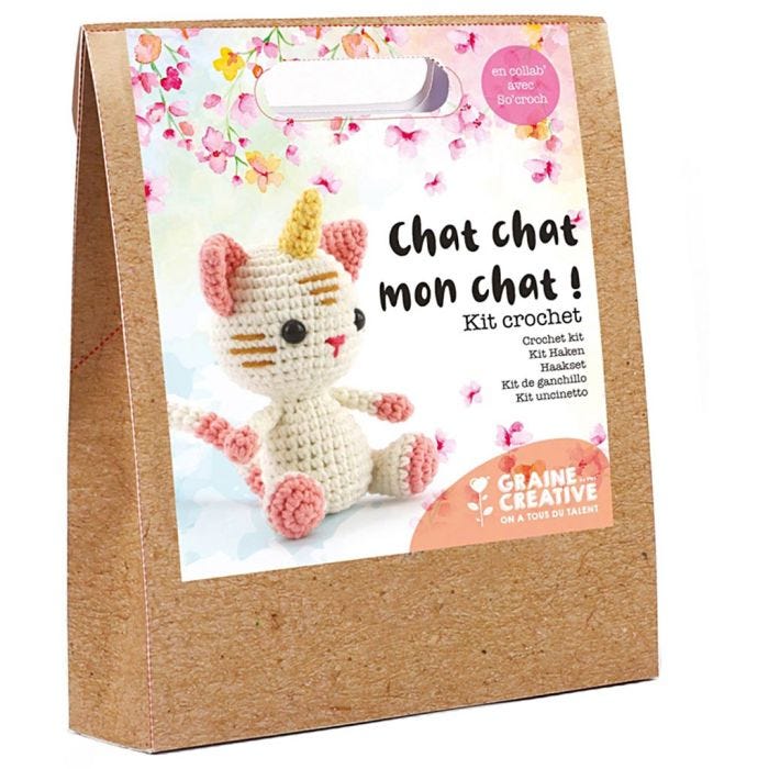 Kit crochet, Chat licorne, dim. 15 cm, 12 pièces/ 1 Pq.