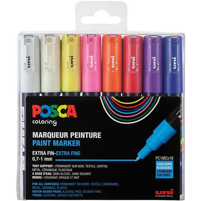 Coffret de Feutres Posca, PC-1MC, couleurs classiques, 16pièces/ 1 Pq.