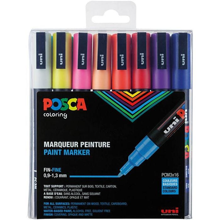 Coffret de Feutres Posca, PC-3M, dim. PC-3M, couleurs classiques, 16 pièces/ 1 Pq.
