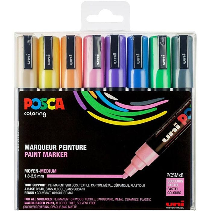 Coffret de Feutres Posca, PC-5M, couleurs pastel, 8pièces/ 1 Pq.