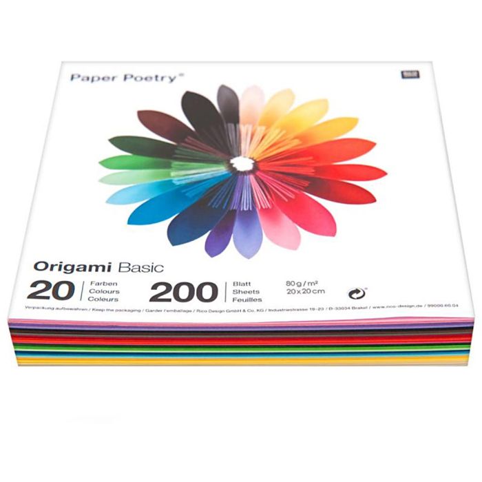 Papier origami, dim. 20x20 cm, ass. de couleurs, 200 flles/ 1 Pq.