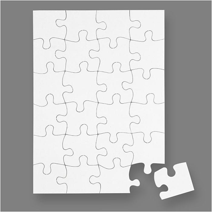 Puzzle blanc, dim. 15x21 cm, blanc, 24 pièces, 16pièces/ 1 Pq.
