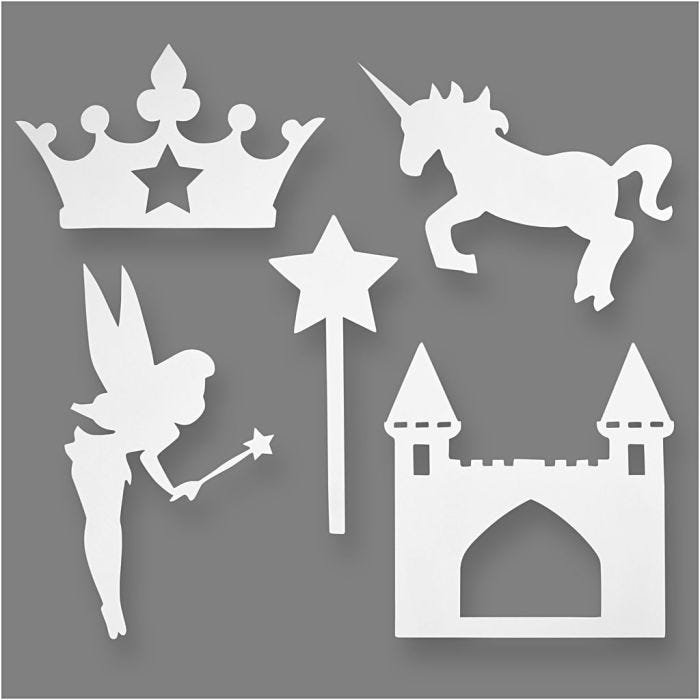 Conte de fée, H : 13,5-27,5 cm, L : 9,5-25 cm, 230 gr, blanc, 16pièces/ 1 Pq.