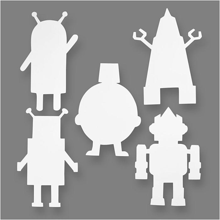 Robots, H : 22,5-24 cm, L : 15-16 cm, 230 gr, blanc, 16pièces/ 1 Pq.