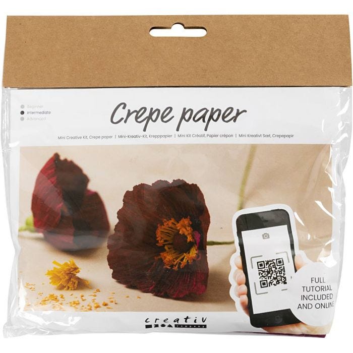 Mini Kit DIY Papier Crépon, Coquelicots, Crêpé à 180%, 105 gr, 1 Pq.