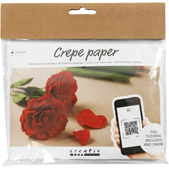 Mini Kit DIY Papier Crépon, Roses, Crêpé à 180%, 105 gr, 1 Pq.