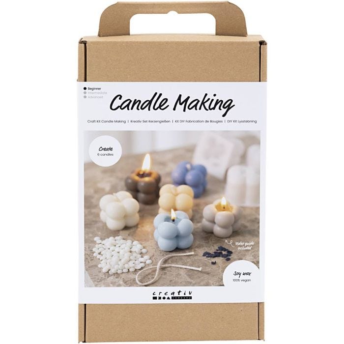 Kit DIY Fabrication de Bougies, Bougie à la cire de soja Bubble, beige, bleu clair, crème, 1 Pq.