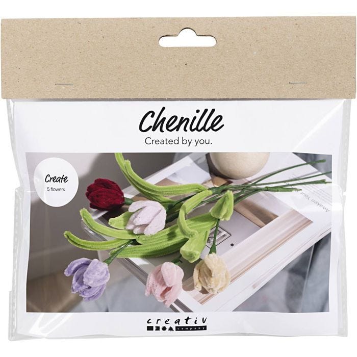 Mini Kit DIY Fleurs en Fil Chenille, Tulipes, ass. de couleurs, 1 Pq.