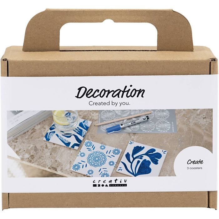 Mini Kit DIY Décoration, Dessous de verres en porcelaine, bleu, 1 Pq.