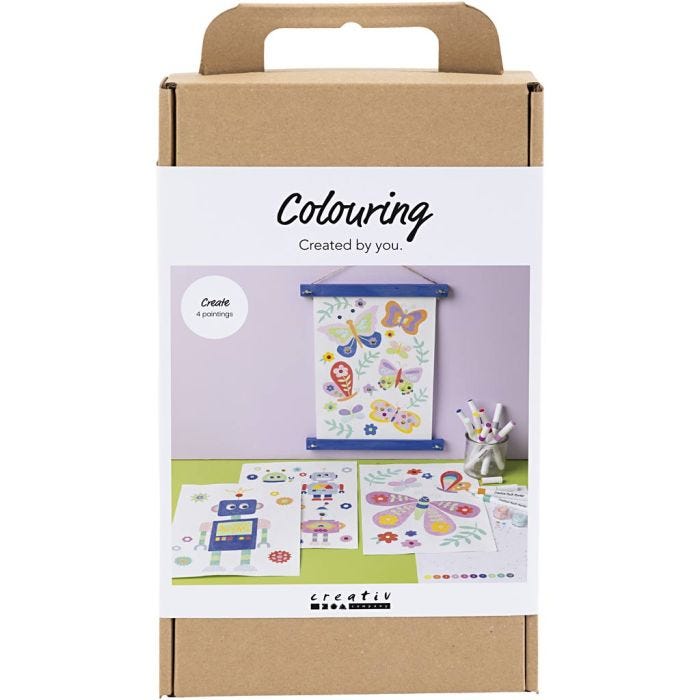 Kit DIY Coloriage, Papillon et robot, couleurs Joyeuses, 1 Pq.