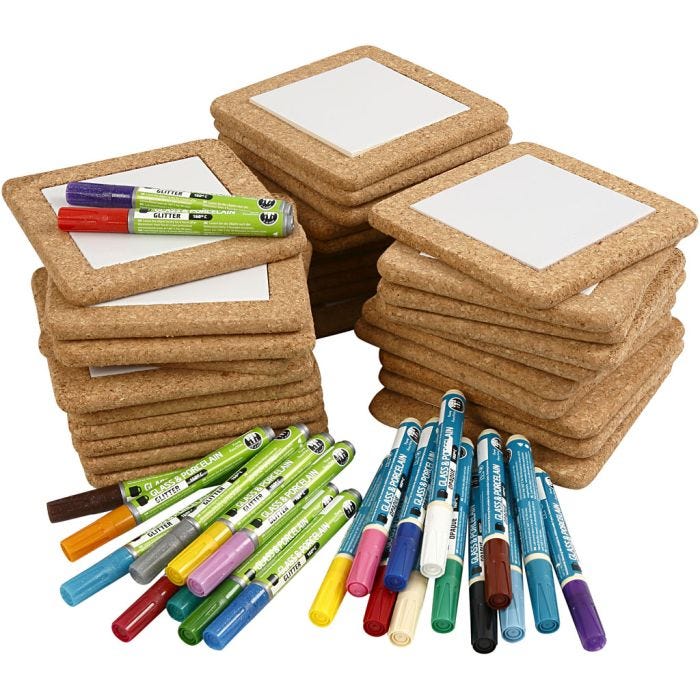 Kit dessous-de-plats à décorer, 15,5x15,5 cm, ass. de couleurs, 1 set