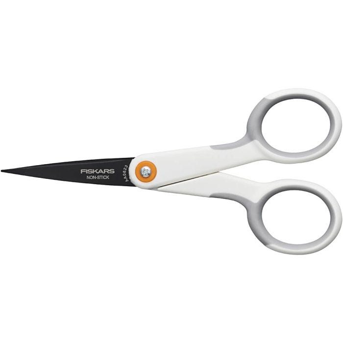 Fiskars Ciseaux anti-adhésifs, usage général, L : 12 cm, droitier, 1 pièce