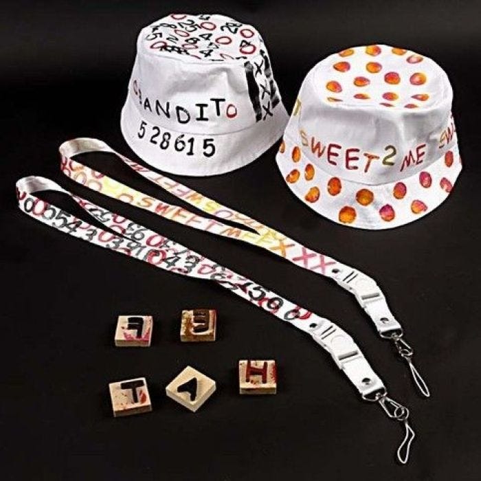 Bucket hat and key straps with fabric print