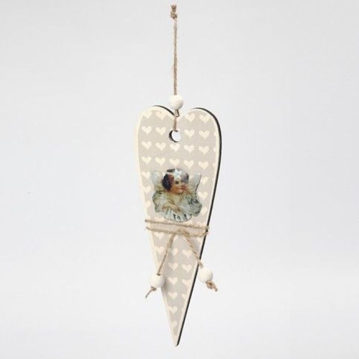  Un Cœur en Bois avec Découpage et un Ange