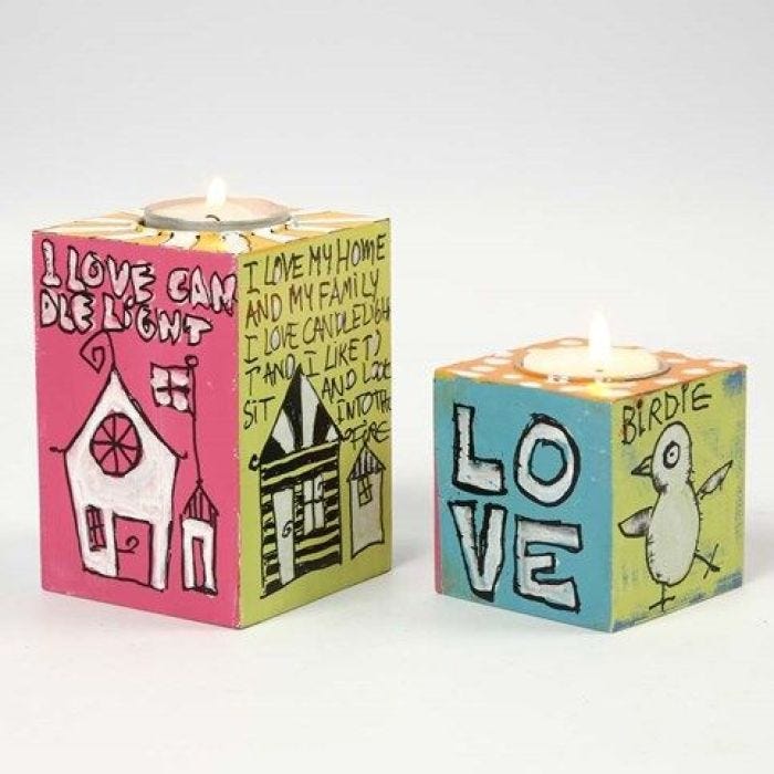 Support de bougies en bois, décorés avec marqueurs Uni Posca