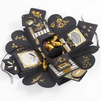 Une boîte explosion comme cadeau avec de l’argent et du chocolat