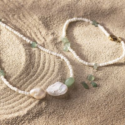 Bracelet et collier avec aventurine et perles d&rsquo;eau douce