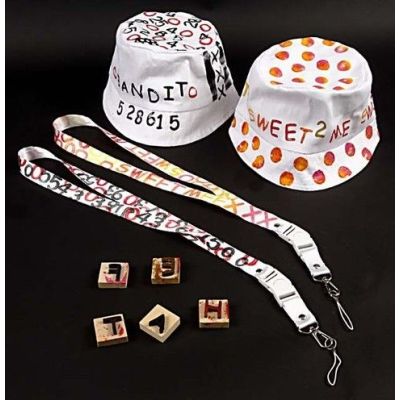 Bucket hat and key straps with fabric print
