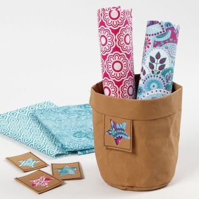 Étiquettes en tissu simili cuir et tissu patchwork