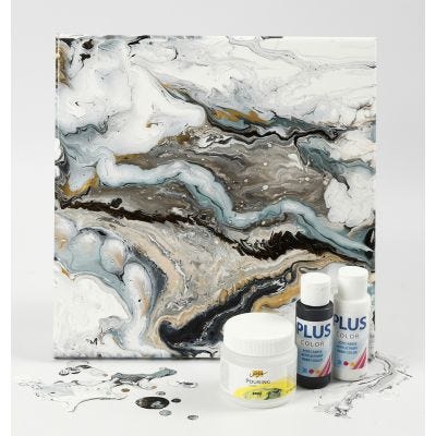 Technique de peinture fluide sur une toile avec de la peinture acrylique et du Pouring-Fluid